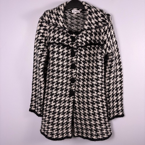 Carducci Jackets & Blazers - Vintage Carducci Black & White Houndstooth Knit Coat Cardigan (S) Mohair Wool